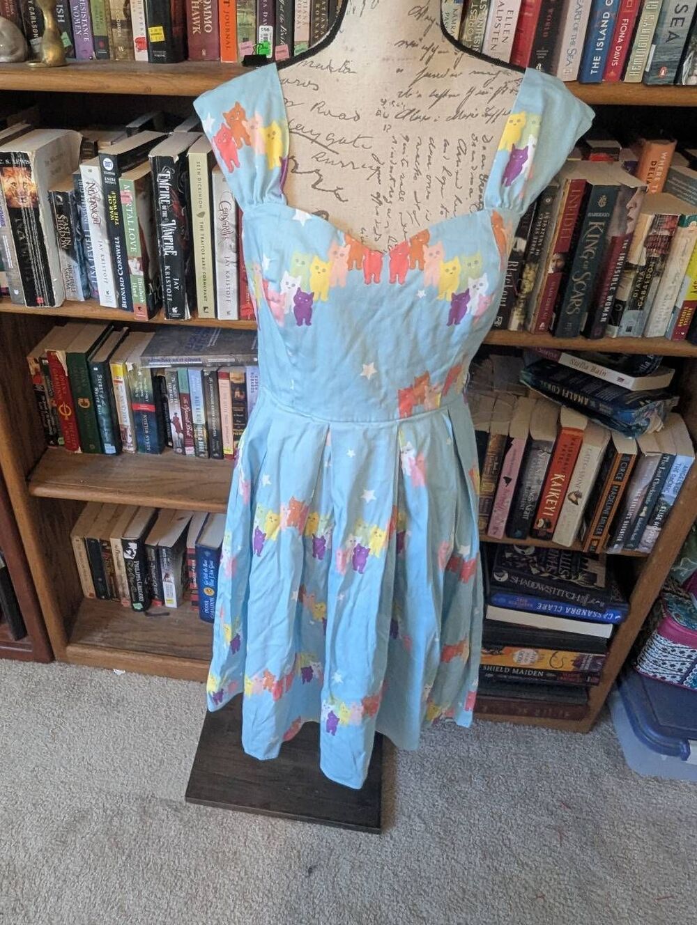 Modcloth X Collectif Women's Size Medium Blue Square Neck A Line Midi Dress
